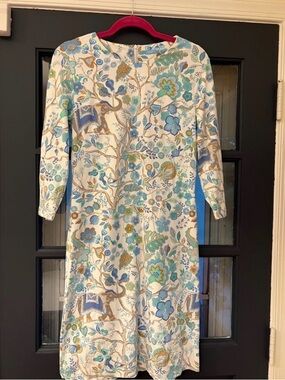 J. McLaughlin White Sheath Dress with Blue & Teal Floral Print